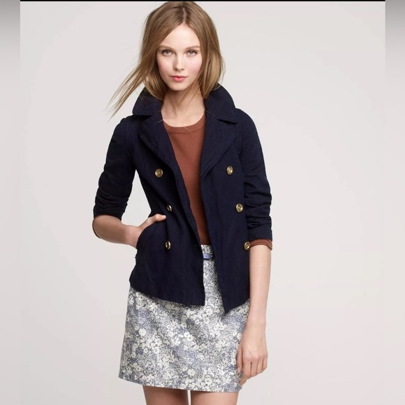 J. Crew Jackets & Blazers - JCrew Women’s Indigo Blue Metallic ThreadDouble Breasted Peacoat Denim Jacket 12
